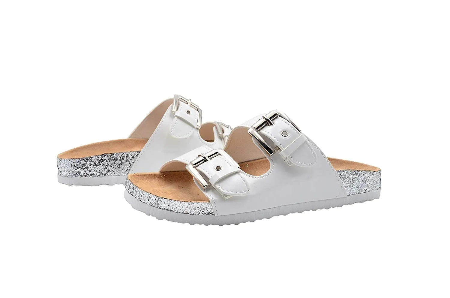 Gold Toe Ladies Footbed Sandal Flip Flop with Glitter Sidewall Slip On Slide Shoe