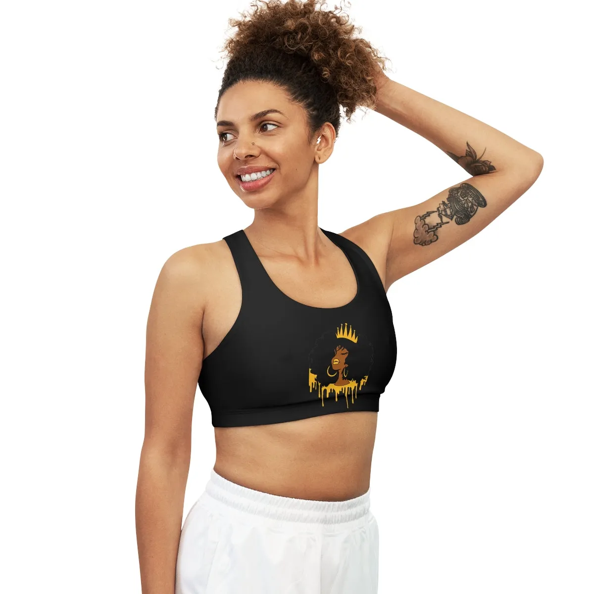 Golden Queen (Black)  Seamless Sports Bra (AOP)