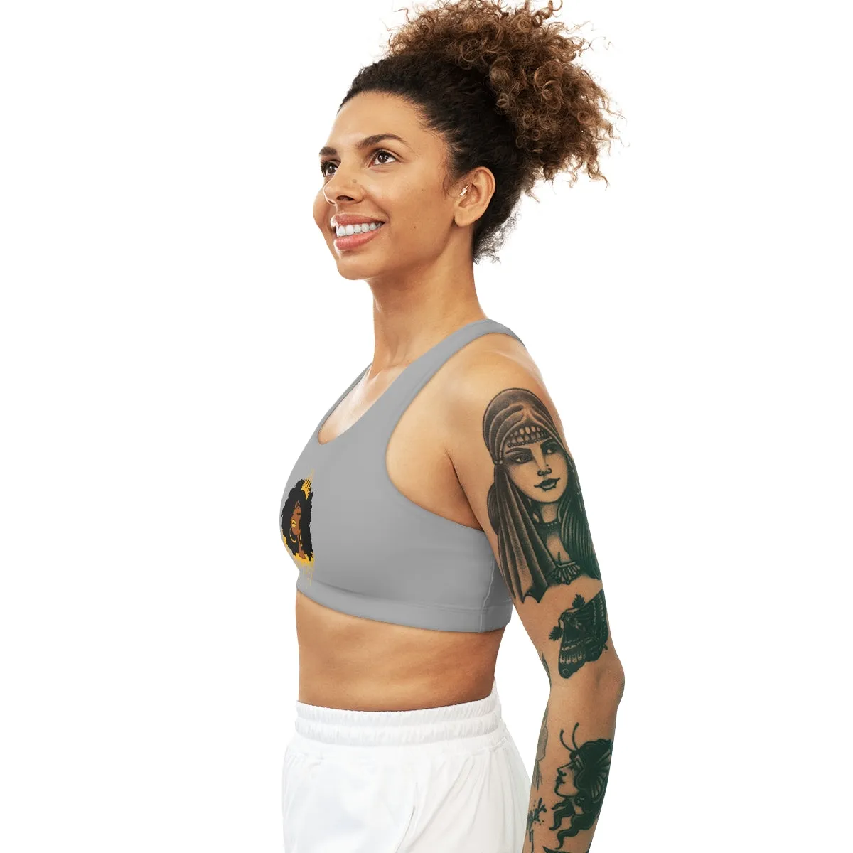 Golden Queen (Light Grey) Seamless Sports Bra (AOP)