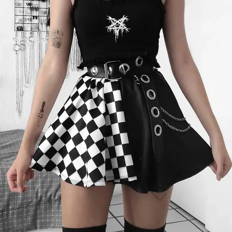 Grunge Checked A-Line Mini Skirt