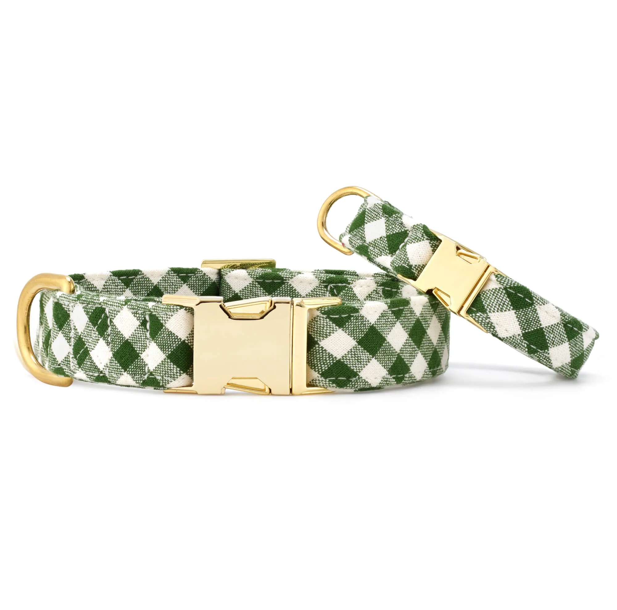 Heather Taylor Home x TFD Mini Gingham Hunter Green Dog Collar