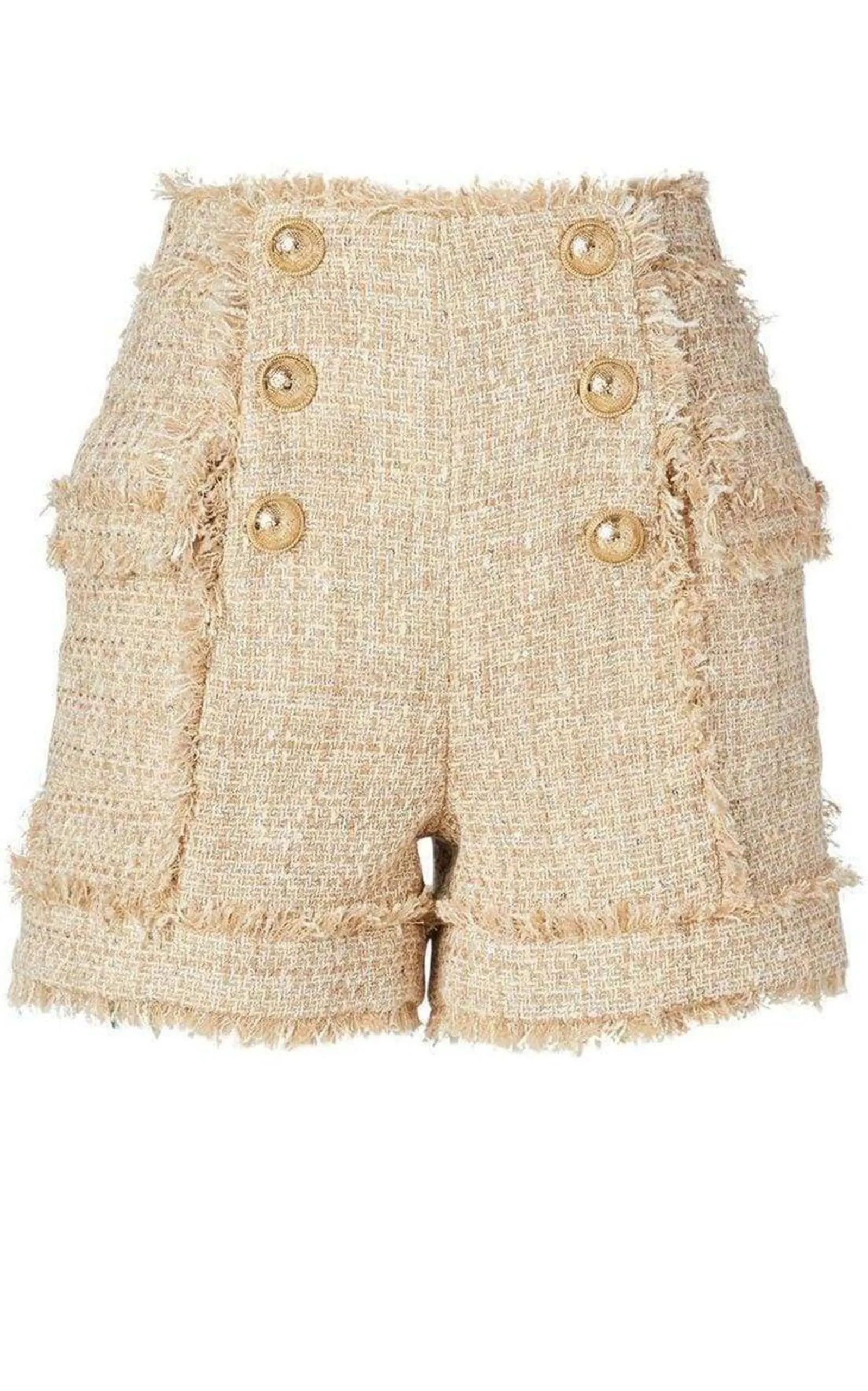 High-rise cotton-blend tweed shorts