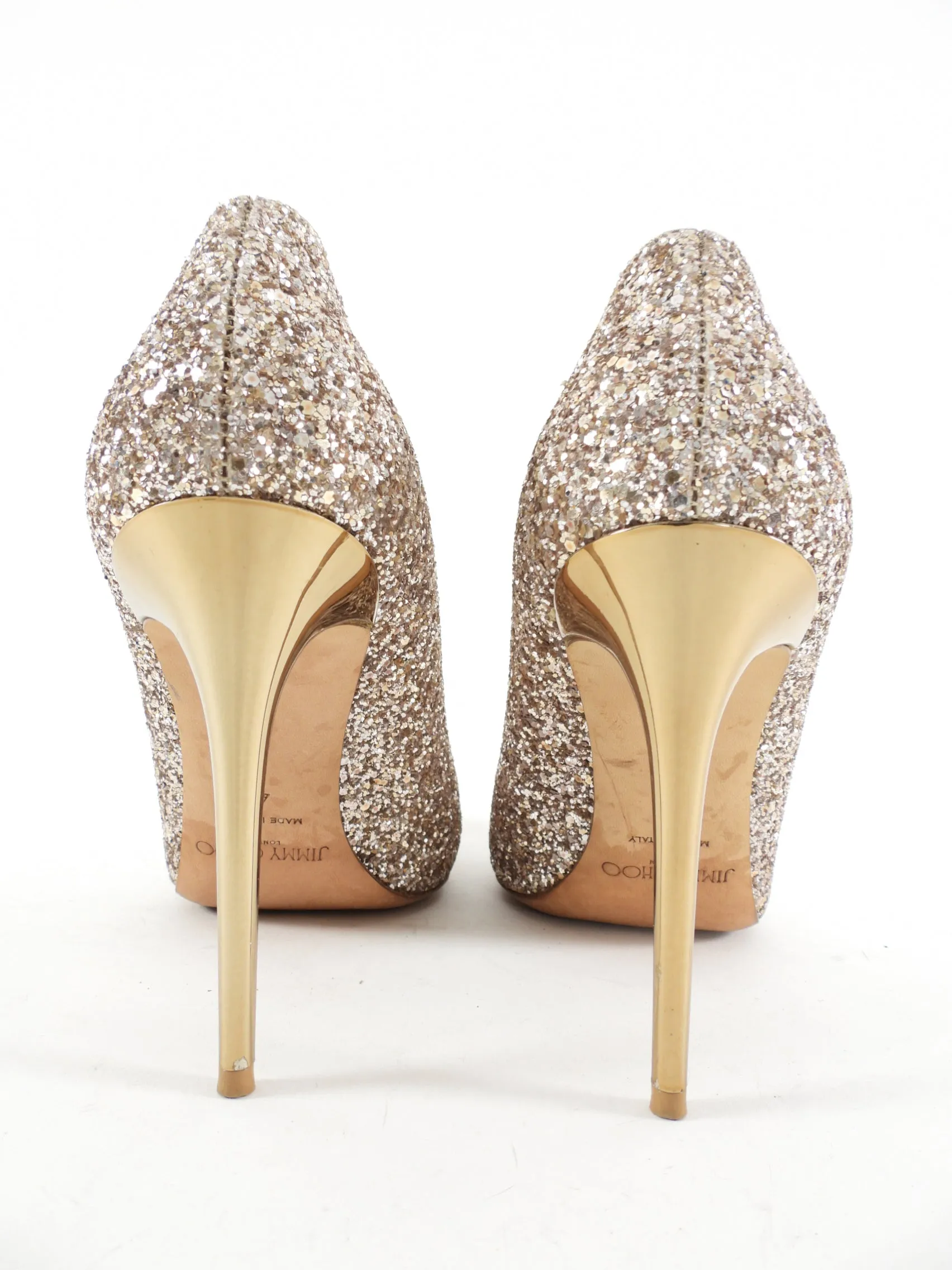 Jimmy Choo Esme 100 Gold Glitter Pumps - 40