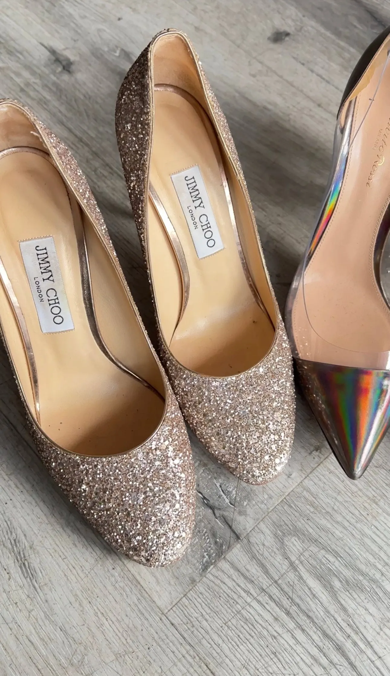 Jimmy Choo Esme 100 Gold Glitter Pumps - 40