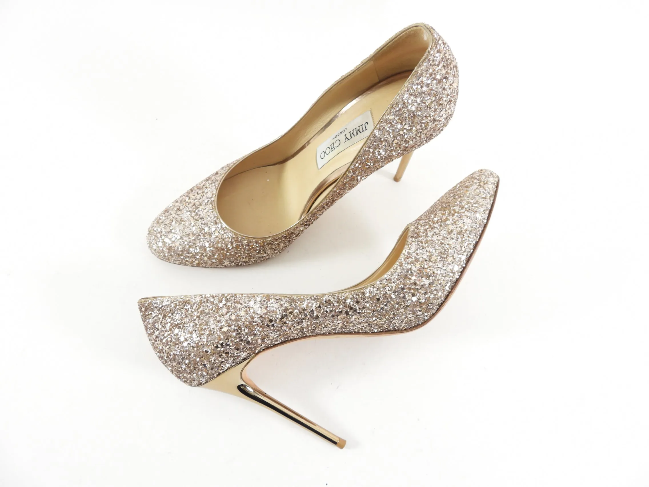 Jimmy Choo Esme 100 Gold Glitter Pumps - 40