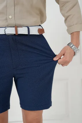 Jodhpur Blue Seersucker Checks Chino Shorts