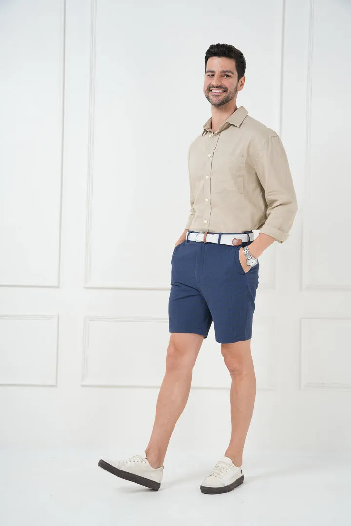 Jodhpur Blue Seersucker Checks Chino Shorts