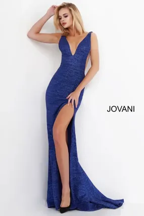 Jovani V Neck Fitted Gown With High Slit