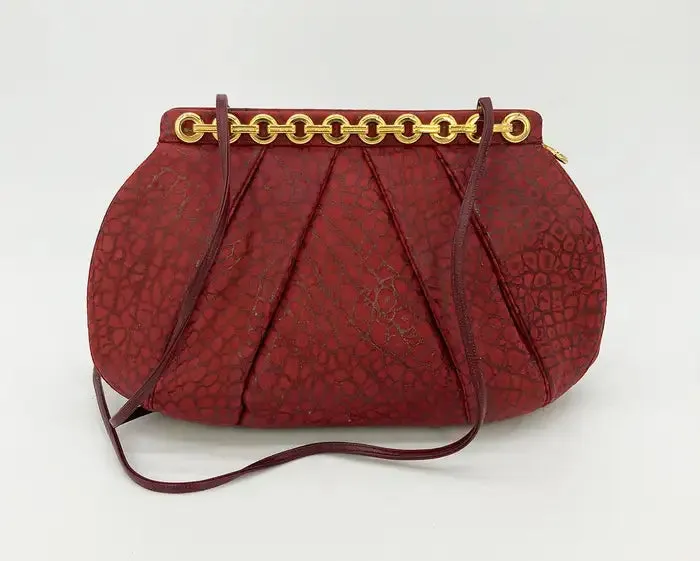 Judith Leiber Red Embossed Alligator Clutch