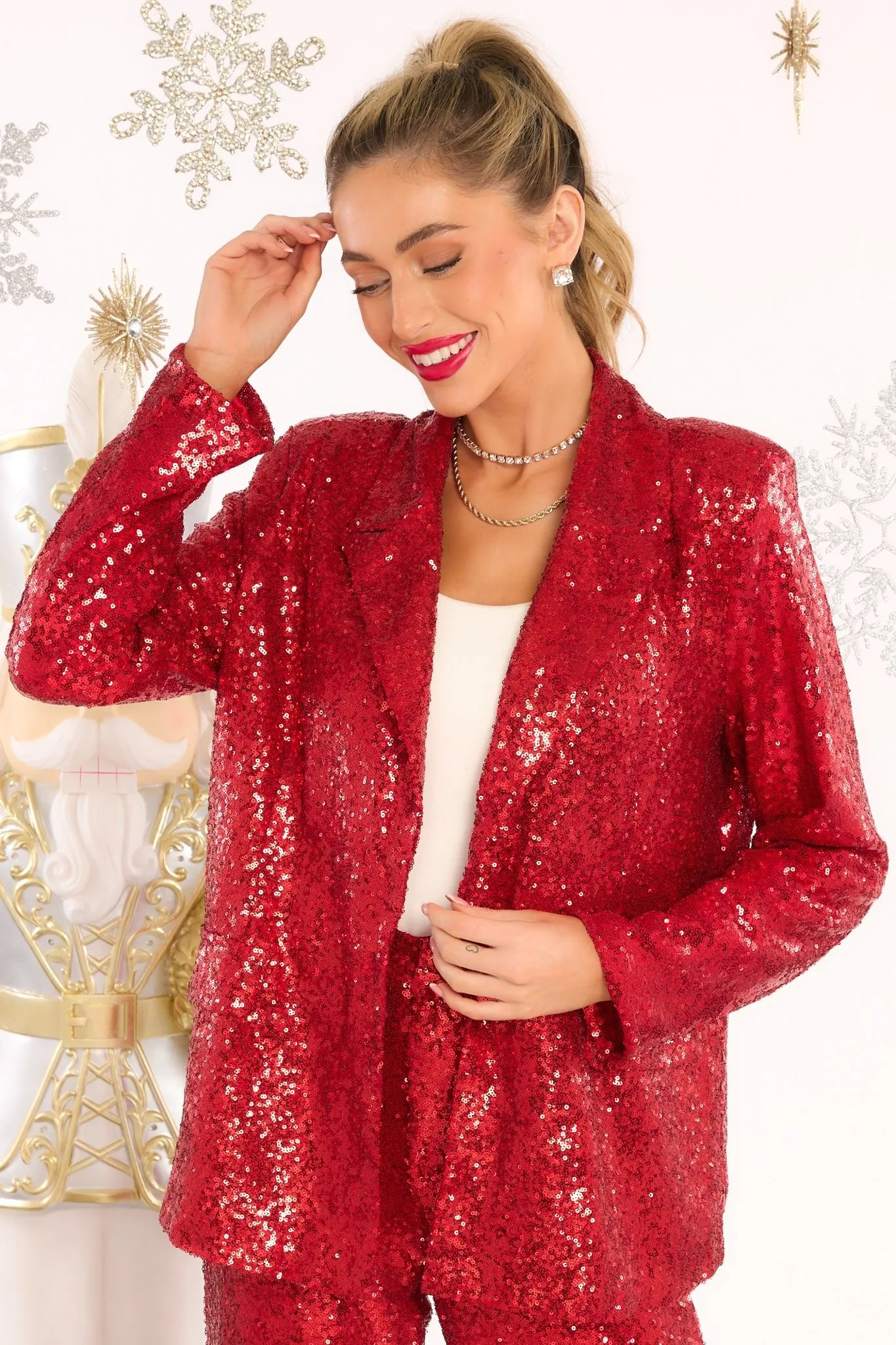 Just Pretend Red Sequin Blazer