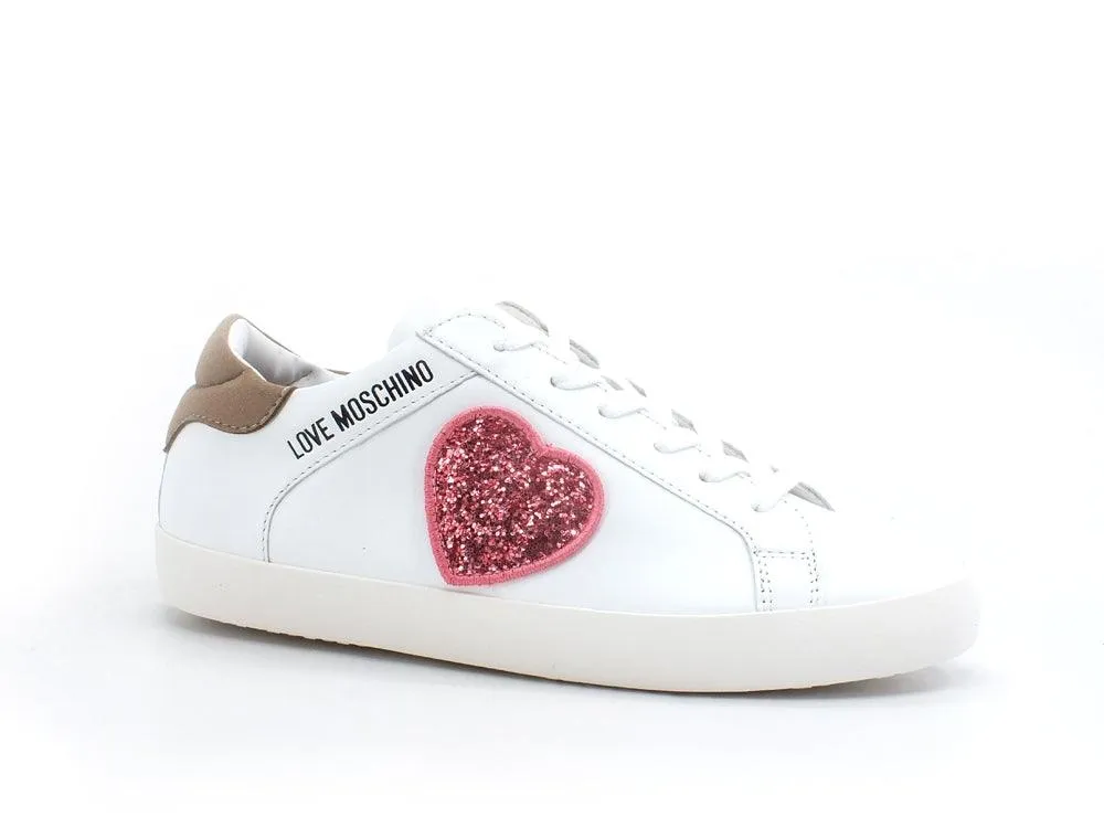 LOVE MOSCHINO Sneaker Cuore Glitter Logo Bianco Nude Rosso JA15402G1EI4110A