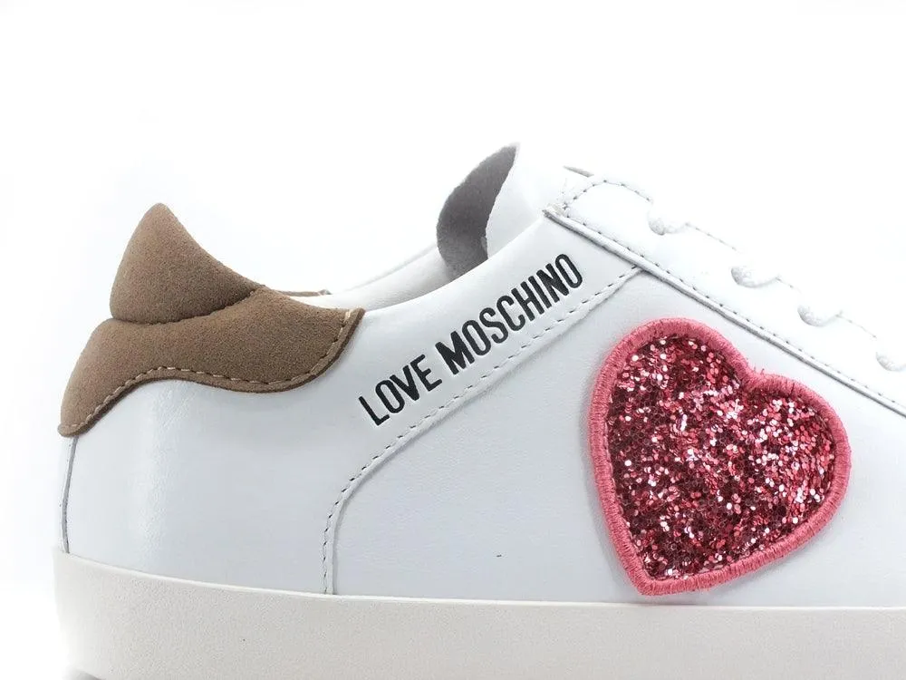 LOVE MOSCHINO Sneaker Cuore Glitter Logo Bianco Nude Rosso JA15402G1EI4110A