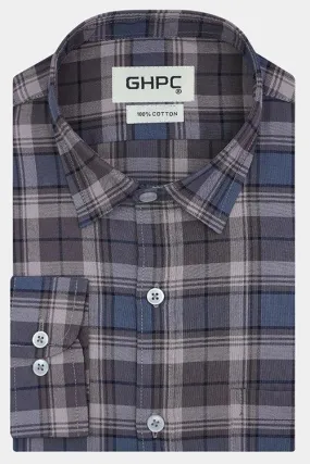 Men's 100% Cotton Brown Plaid Checkered Full Sleeves Shirt (Brown)