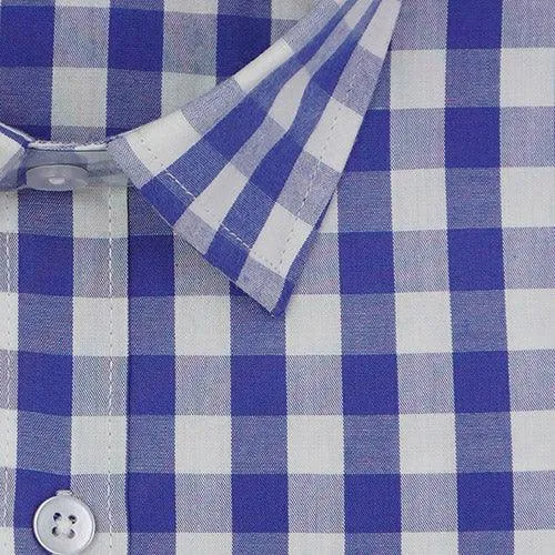 Men's 100% Cotton Gingham Checkered Half Sleeves Shirt (Blue)