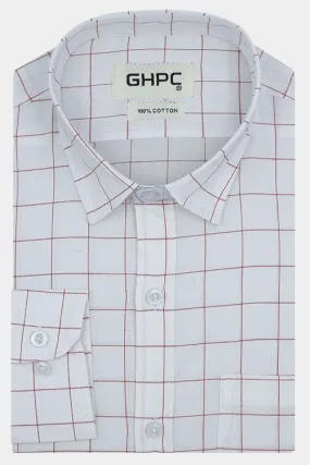 Men's 100% Cotton Graph Checkered Full Sleeves Shirt (White)