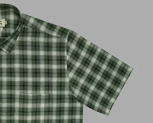 Men's 100% Cotton Grid Tattersall Checkered Half Sleeves Shirt (Green)