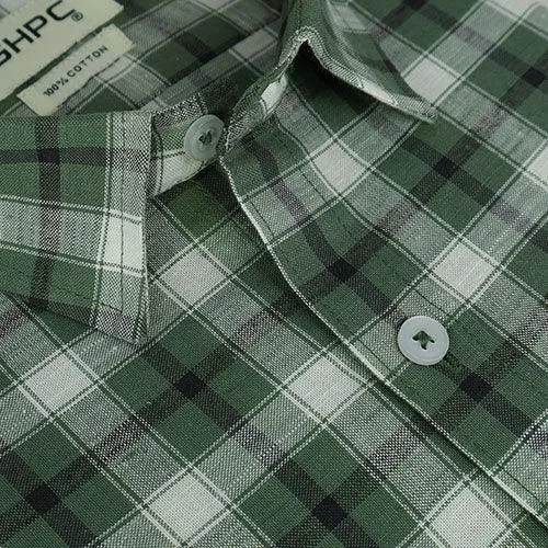 Men's 100% Cotton Grid Tattersall Checkered Half Sleeves Shirt (Green)