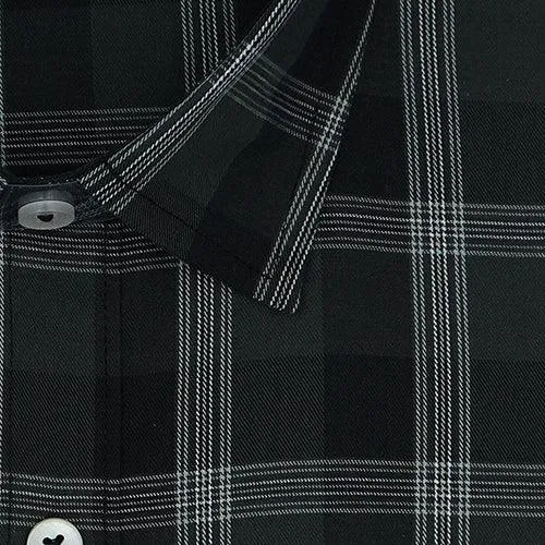 Men's 100% Cotton Half Sleeves Grid Tattersall Checkered Shirt (Black)