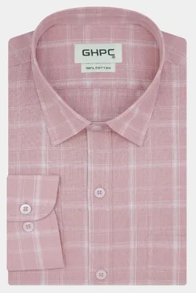 Men's 100% Cotton Plaid Checkered Full Sleeves Shirt (Peach)