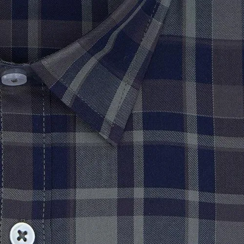 Men's 100% Cotton Plaid Checkered Half Sleeves Shirt (Blue)