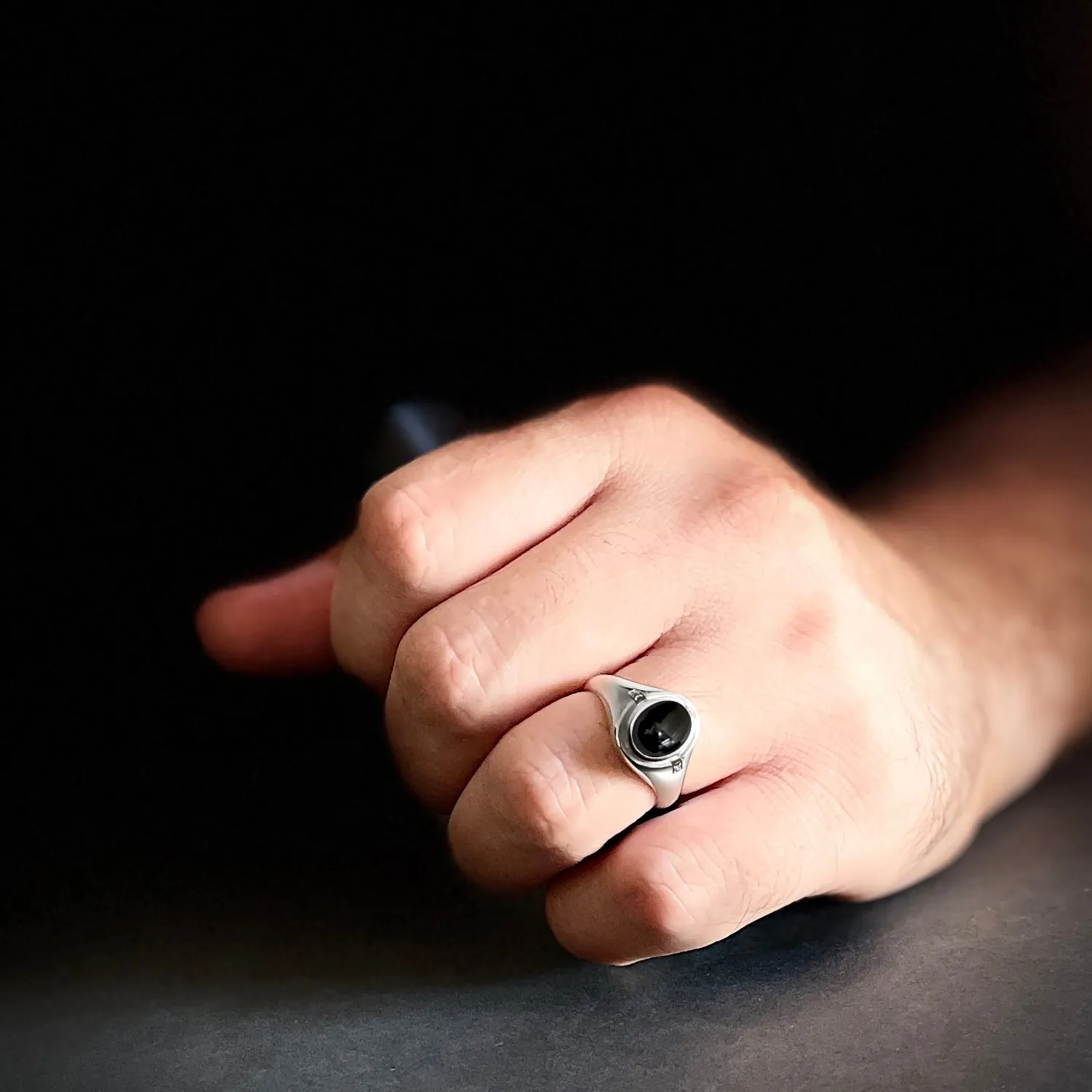 Men's Pinky Ring 925 Silver with Diamonds & Natural Stone