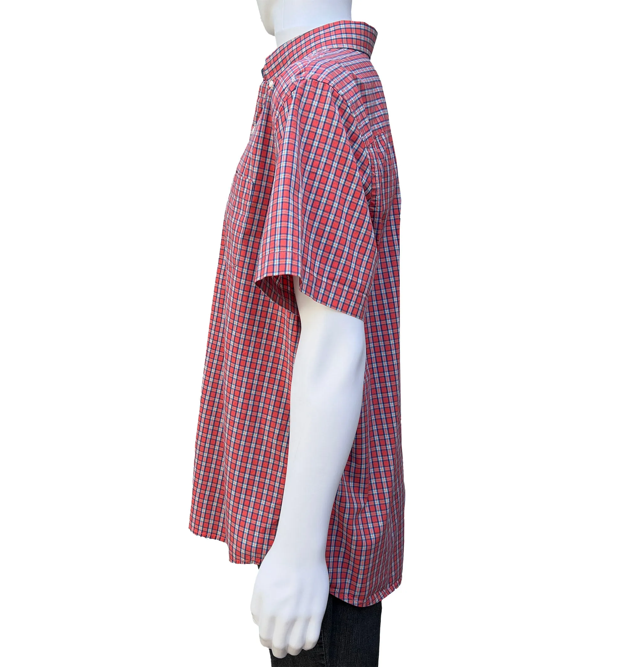 Men's Red Plaid Regular Fit Button Down Short Sleeve Shirt - XL - Hawker Rye