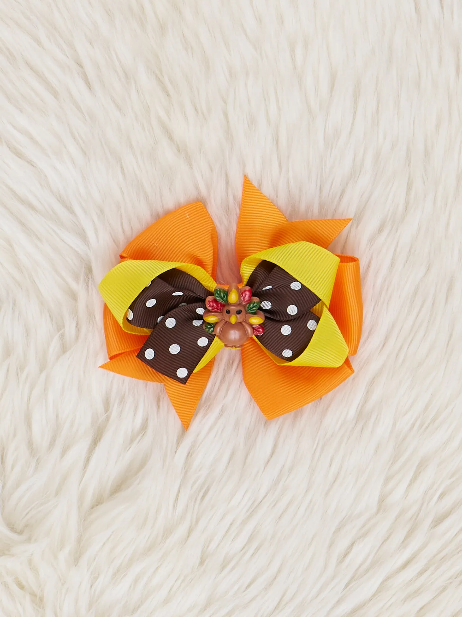 Orange & Brown Polka Dot Turkey Ribbon Bow