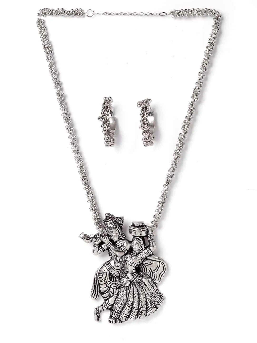 Oxidised Silver-Plated Radha Krishna Temple Jewellery Set