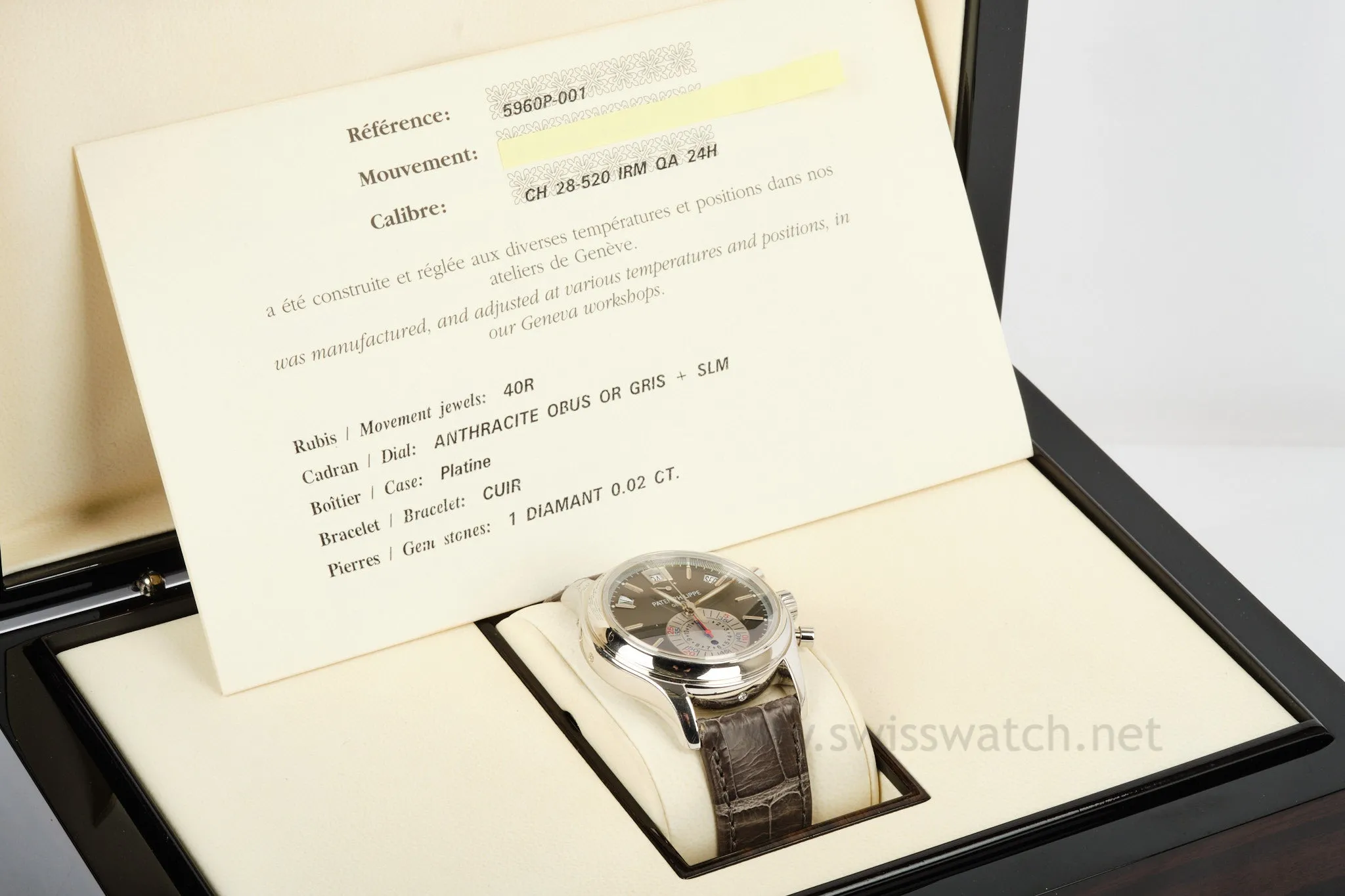 Patek Philippe Annual Calendar 5960P Chronograph Platinum | Anthracite Dial Complete Set 2008