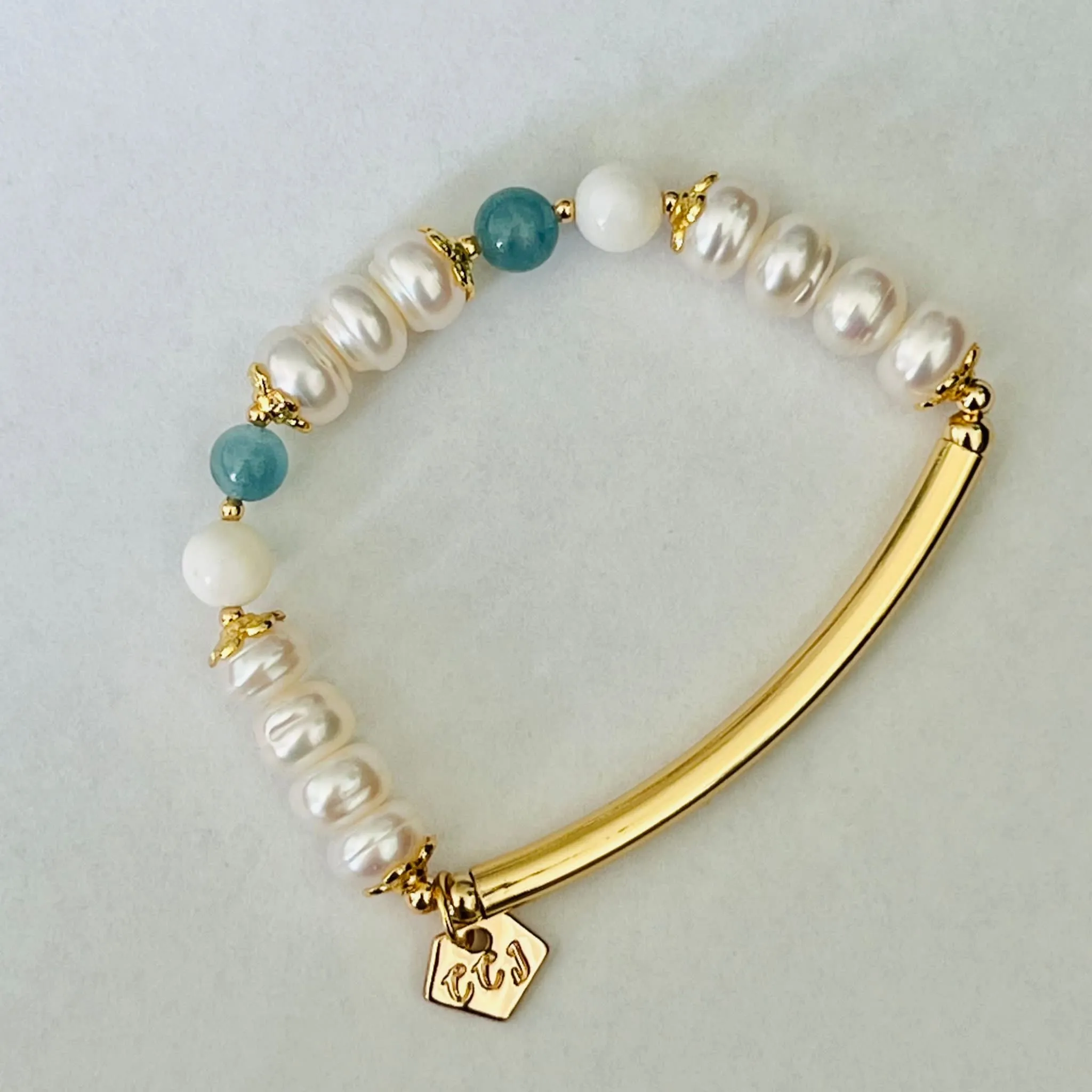 Pearls & Aquamarine Diadem Bracelet