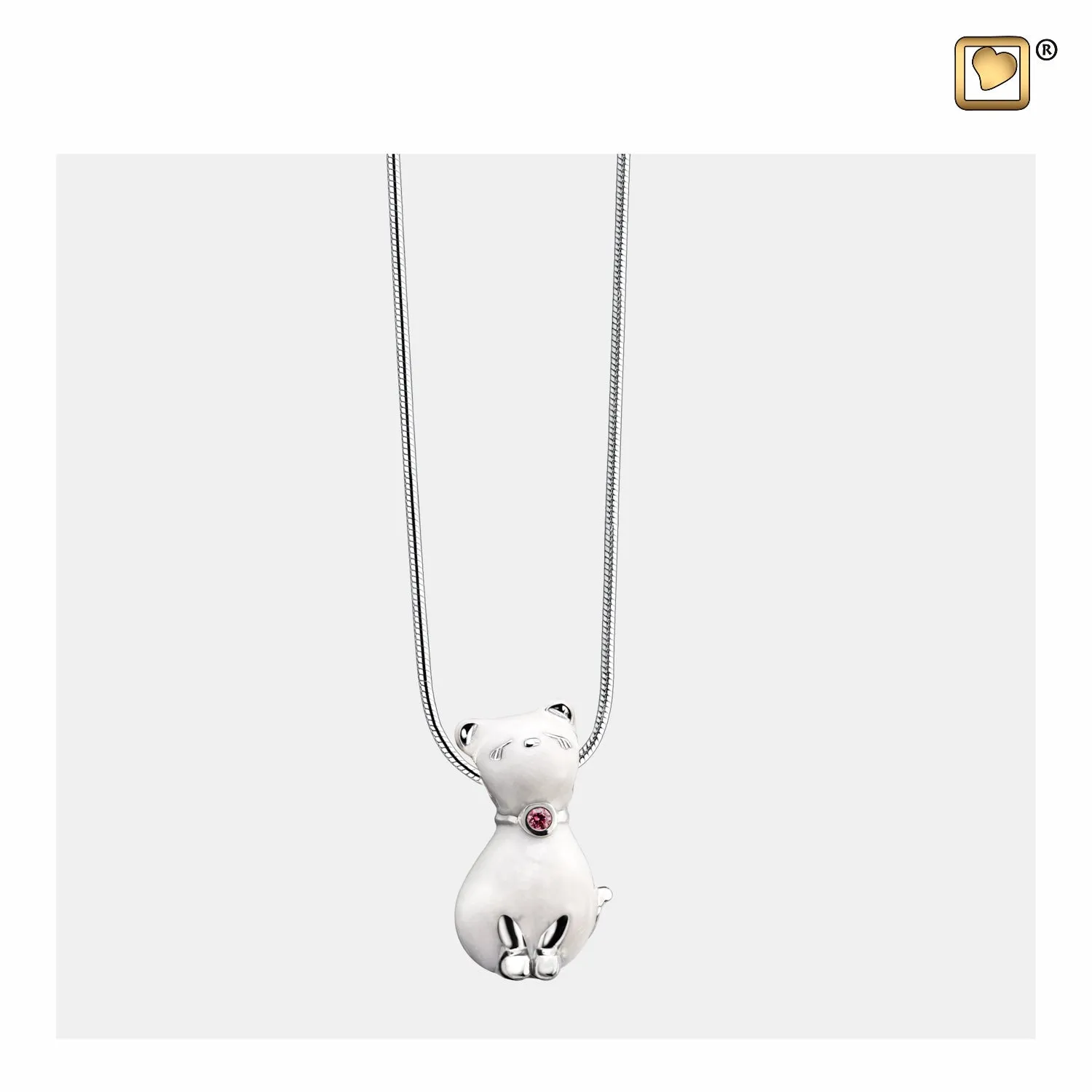 Pendant: Princess Cat Pearl - Enamel Rhodium Plated w/Pink Crystal - PD1260