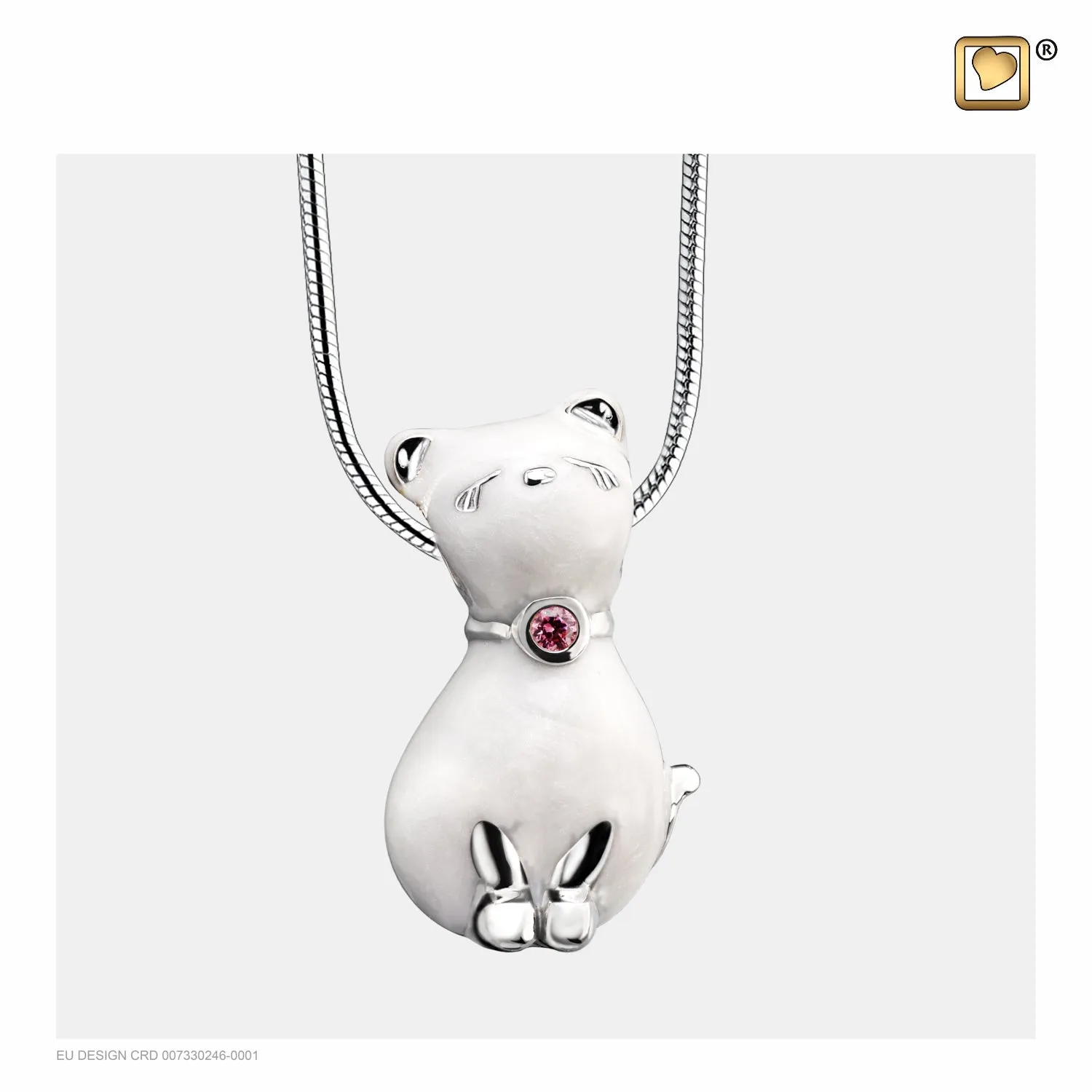 Pendant: Princess Cat Pearl - Enamel Rhodium Plated w/Pink Crystal - PD1260