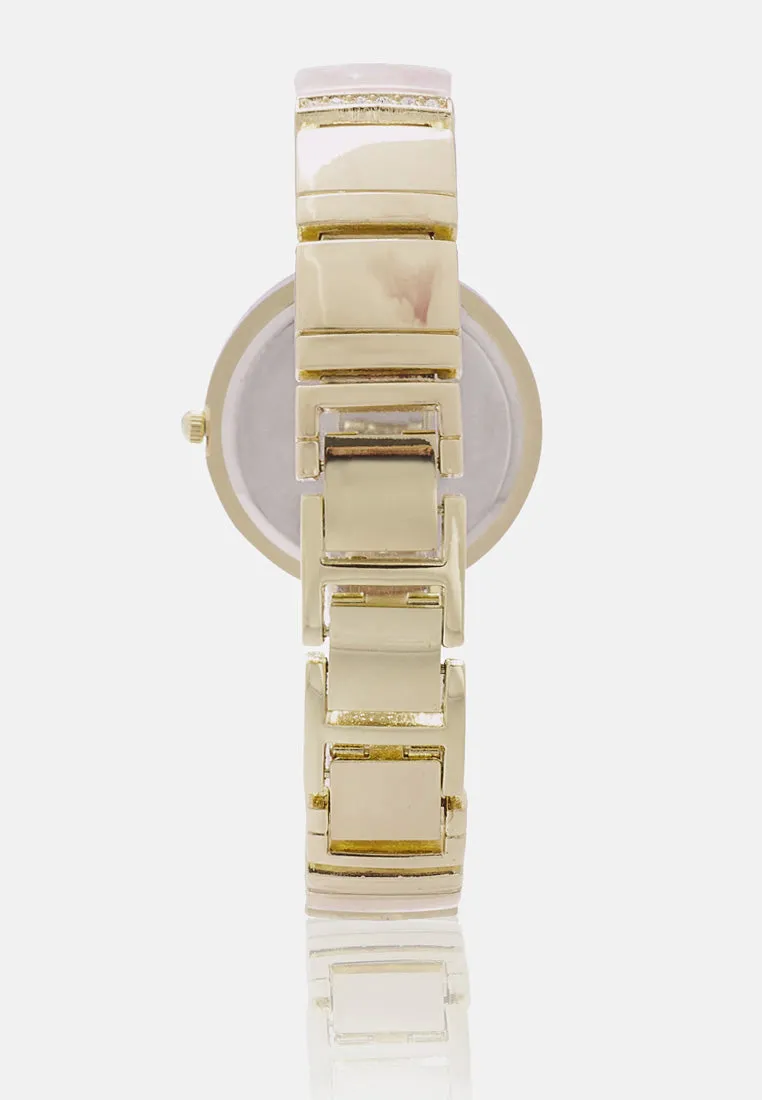 pink women's marble mosaic finish resin watch