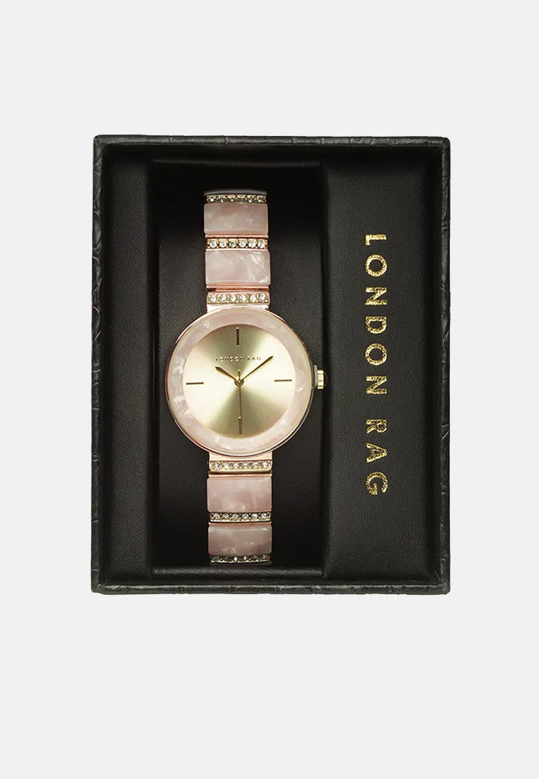 pink women's marble mosaic finish resin watch