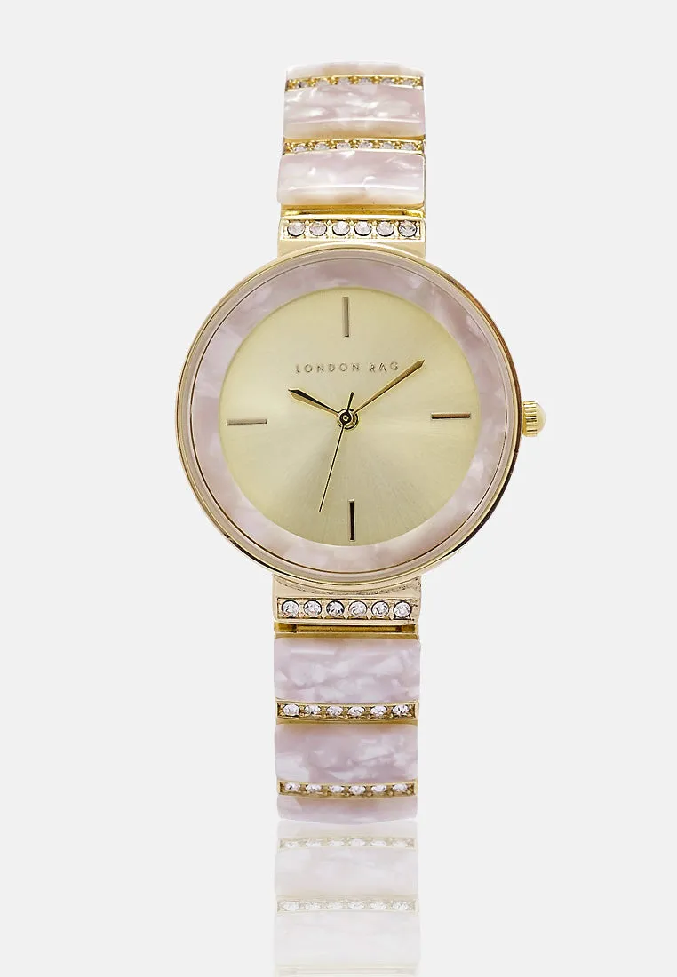 pink women's marble mosaic finish resin watch