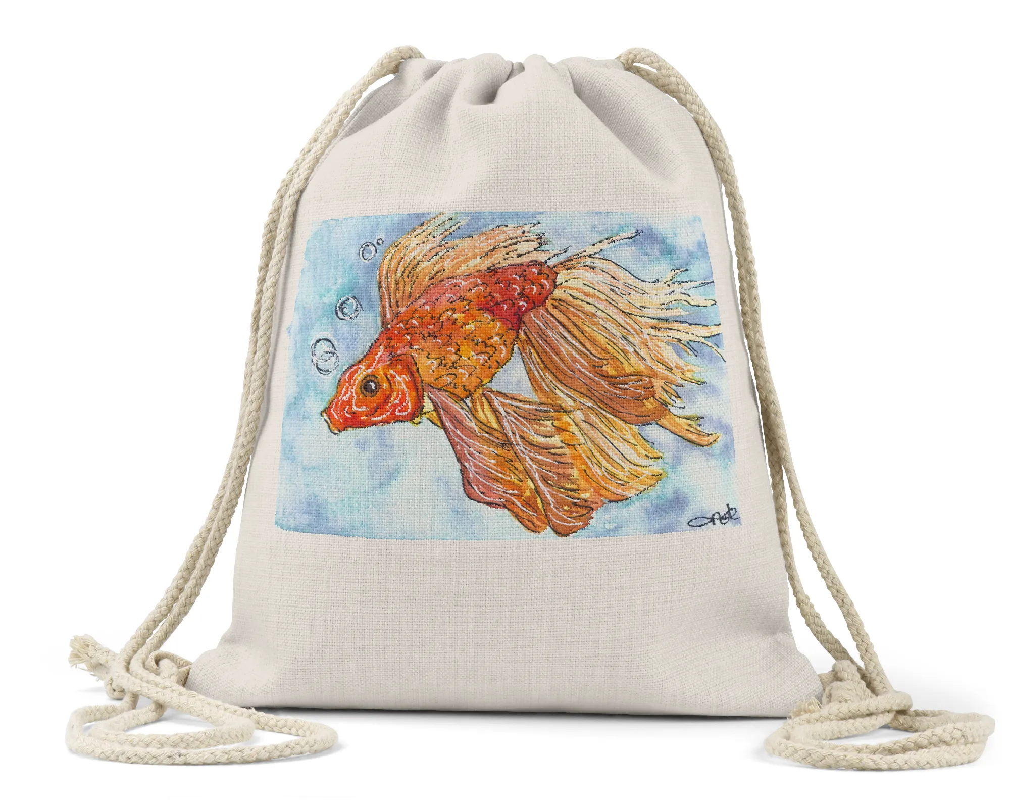 "Goldie the Goldfish" - Linen Drawstring Bag