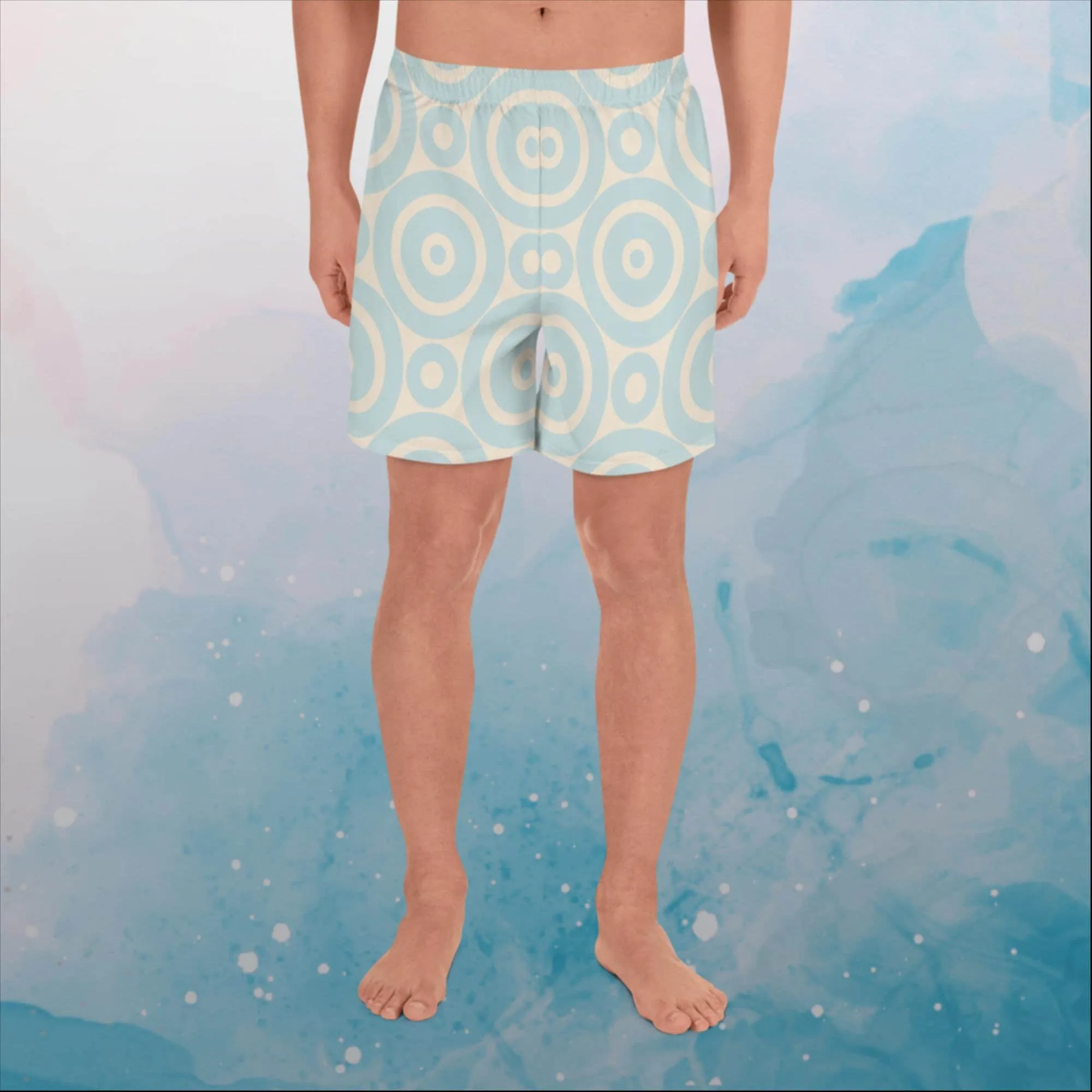 Robins Egg Blue Printed Target Circles Mens Recycled Athletic Shorts