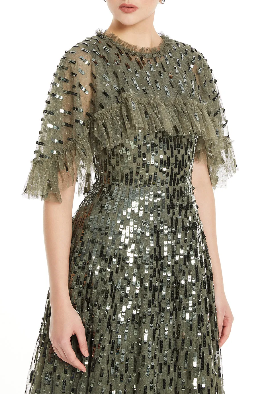 Sequin Dash Cape Evening Gown