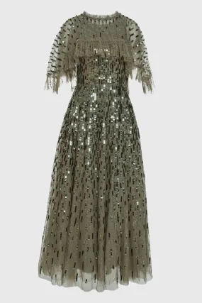 Sequin Dash Cape Evening Gown