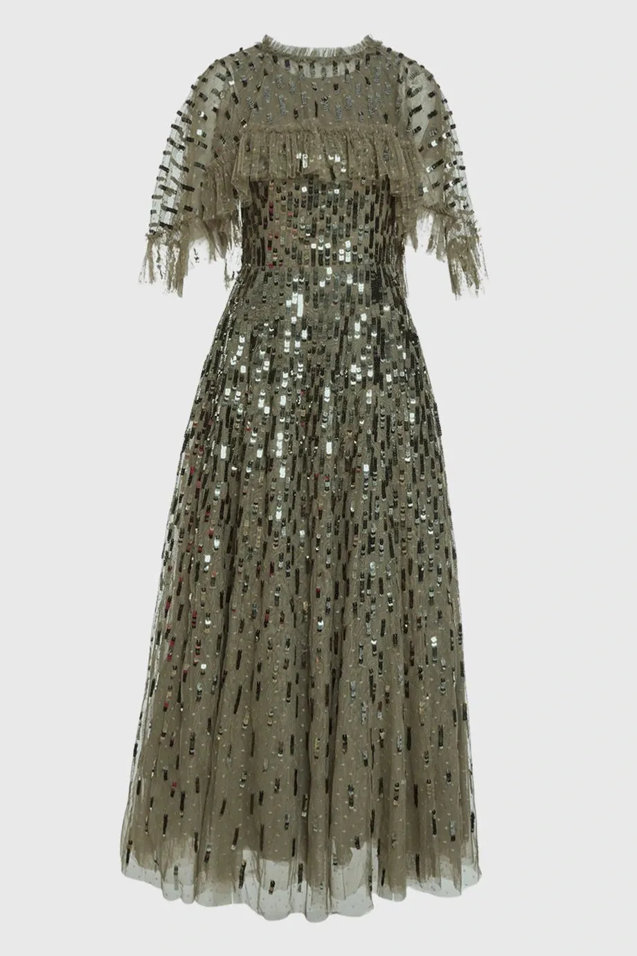 Sequin Dash Cape Evening Gown