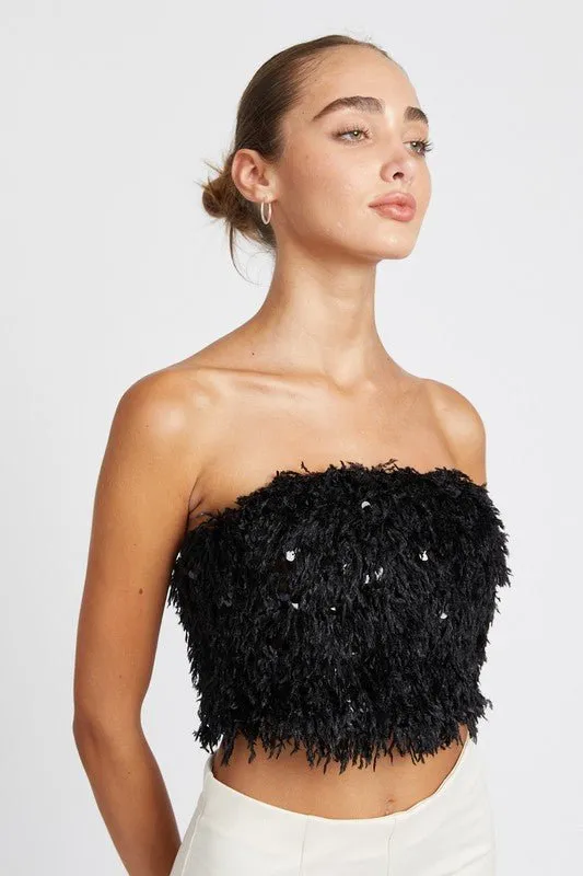 Sequin Feather Tube Top