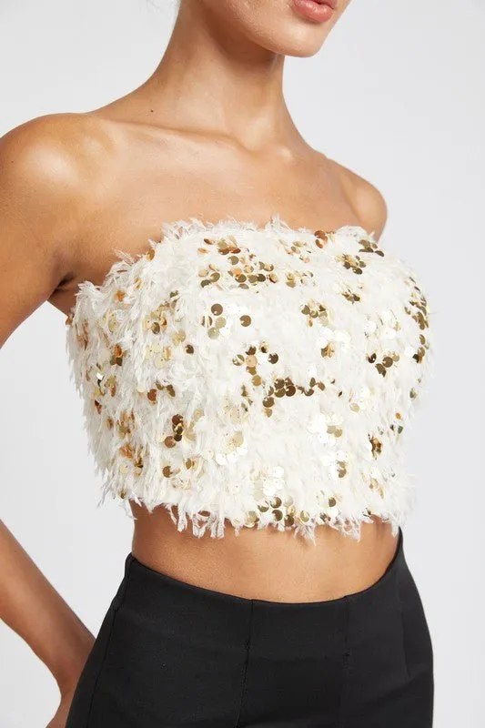 Sequin Feather Tube Top