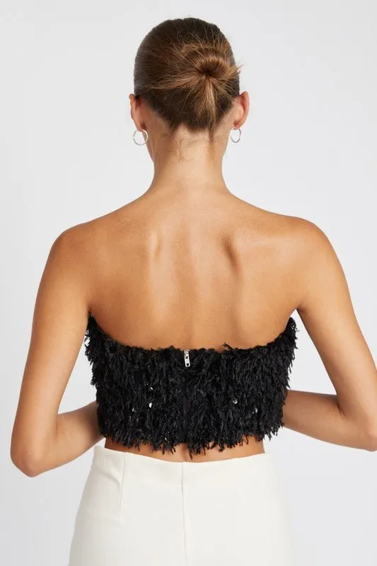 Sequin Feather Tube Top