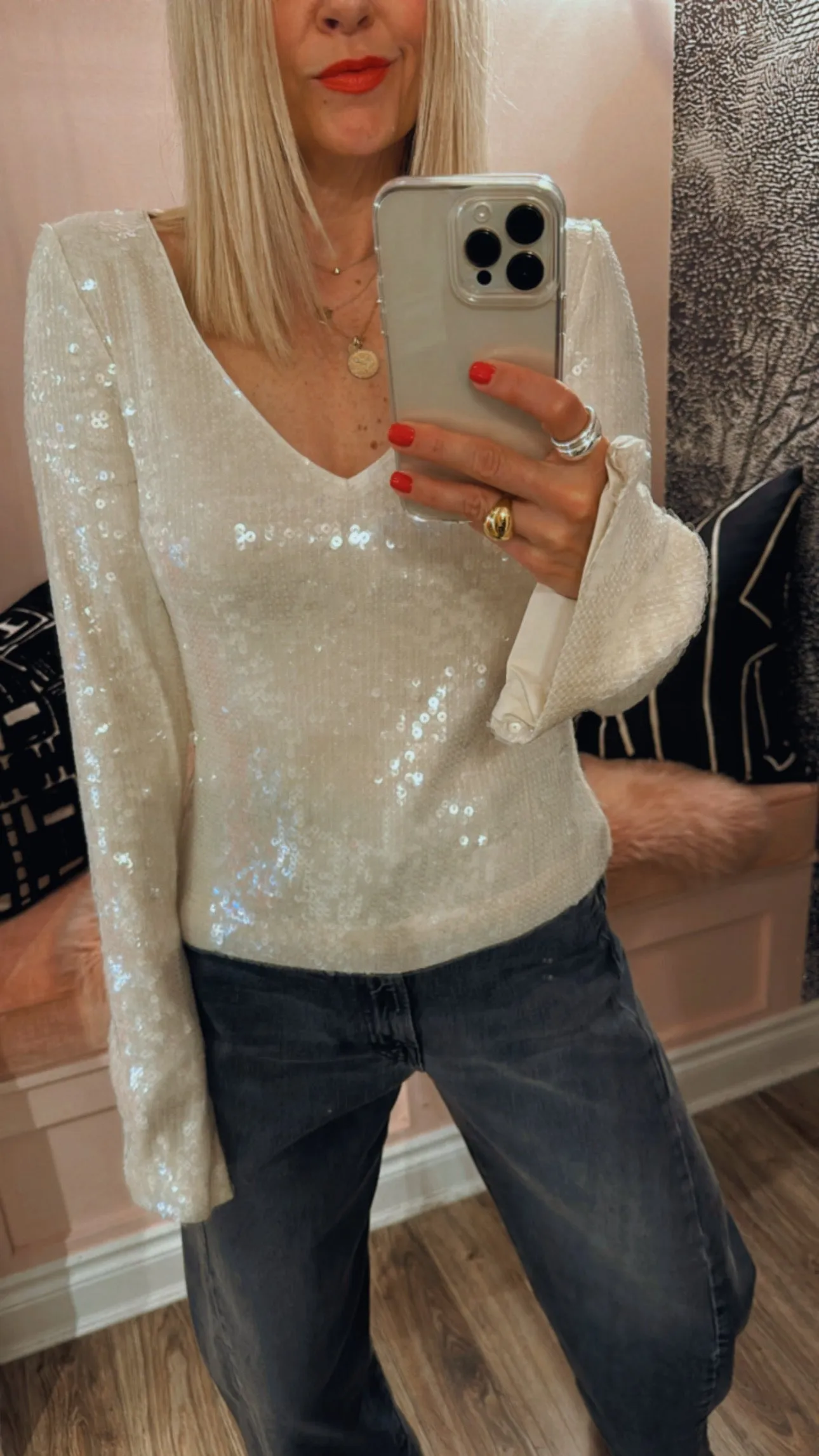 Sequins V-Neck Top