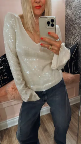 Sequins V-Neck Top