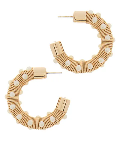 Stationed Pearl & Raffia Hoop Earrings