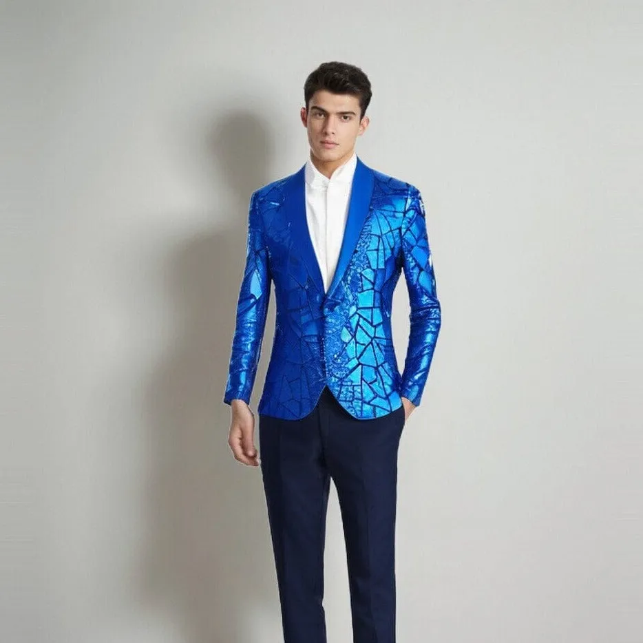 The Geo Sequin Slim Fit Blazer Suit Jacket - Cobalt