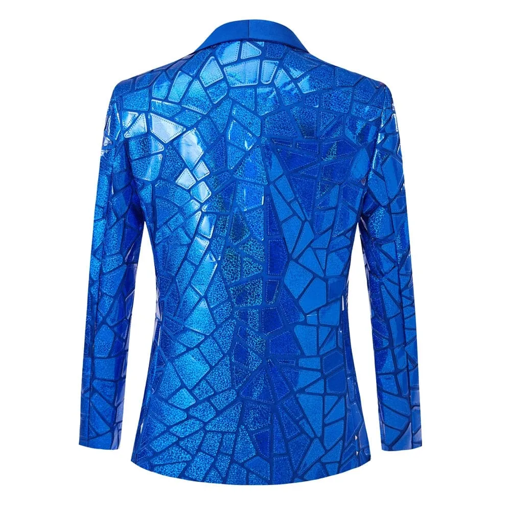 The Geo Sequin Slim Fit Blazer Suit Jacket - Cobalt