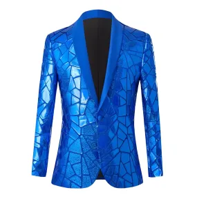 The Geo Sequin Slim Fit Blazer Suit Jacket - Cobalt