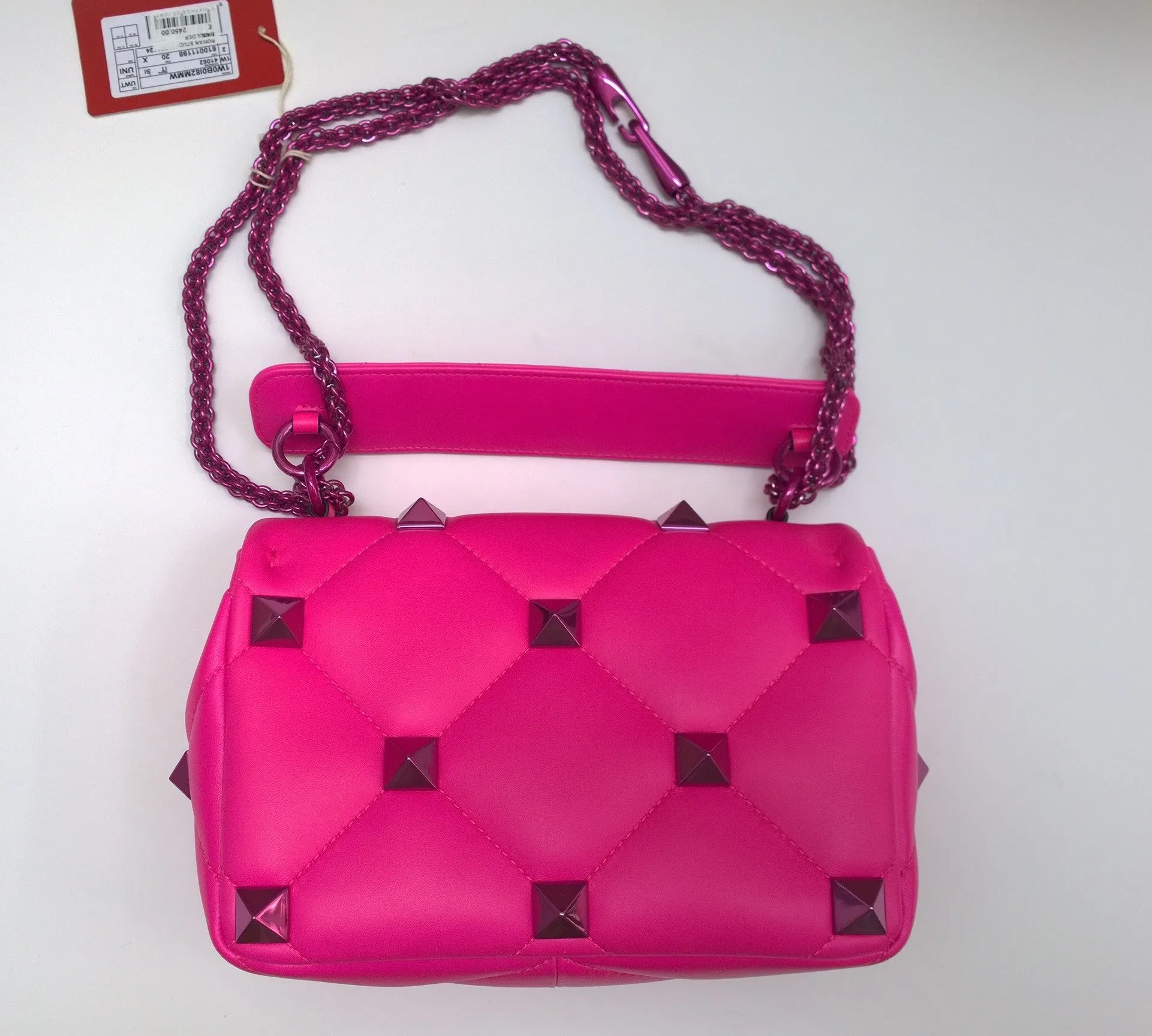 Valentino Garavani Roman Stud Medium PP Pink Fuchsia Rocktud Chain Handbag